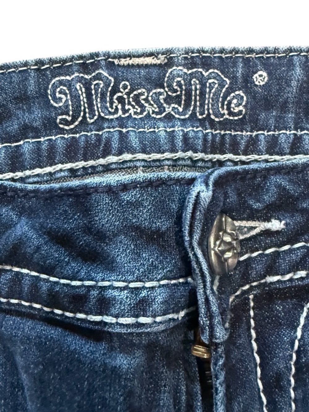 Miss Me Blue Stretch Denim Bootcut Jeans with Silver Embroidered Wing Pockets 34 - Picture 3 of 16